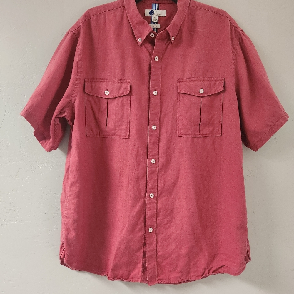 Boden Punk Red Shirt Size XL Linen Button Up Regular Fit Short Sleeve Fresh Look